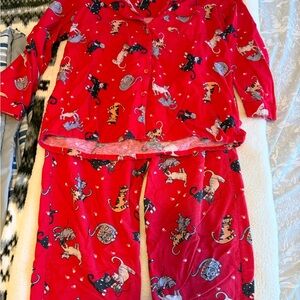Red Flannel Kids Pajamas with Animal Cat Print